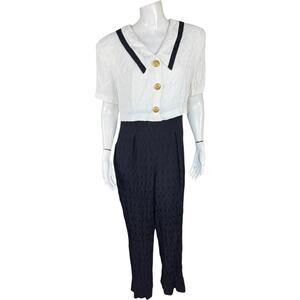 Vintage USA Petites Pantsuit Navy White Sailor Collar Gold Buttons Size 14